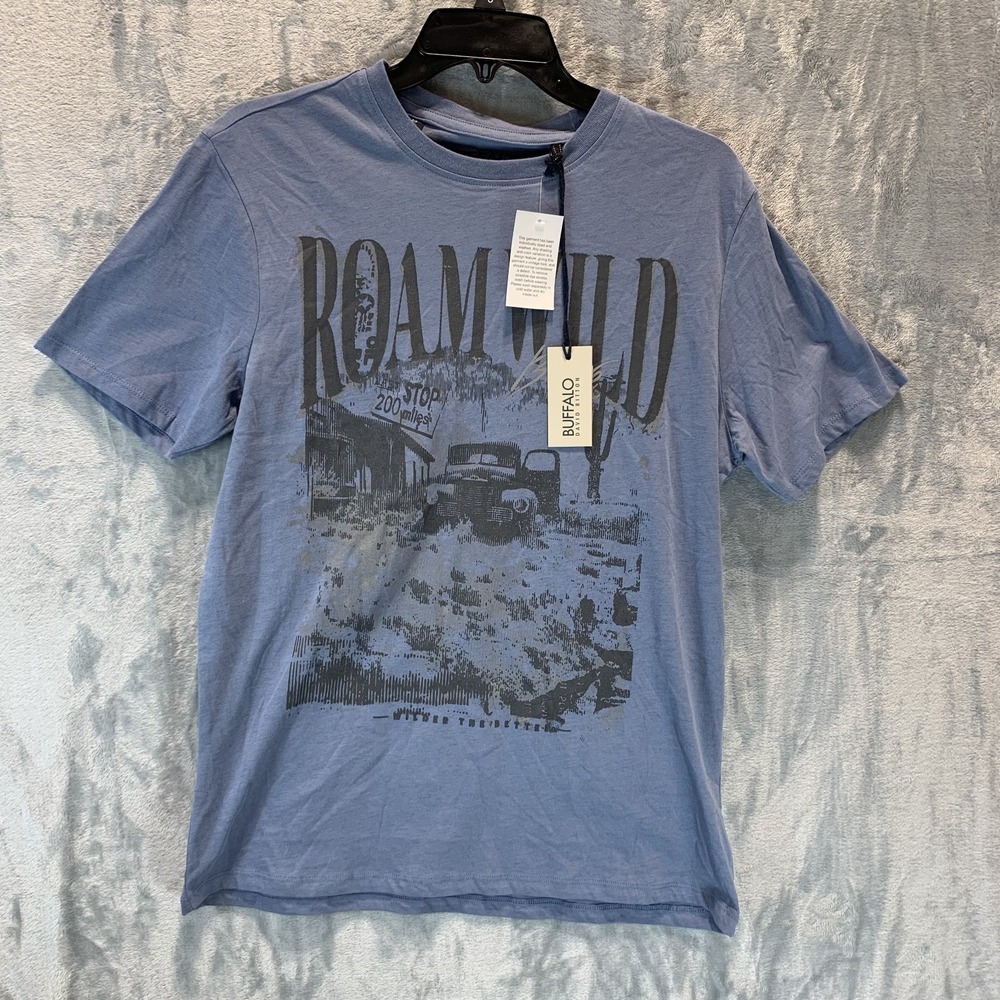 Buffalo David Bitton Men's T Shirt Tee S Blue Roam Wild Truck Desert Cactus‎